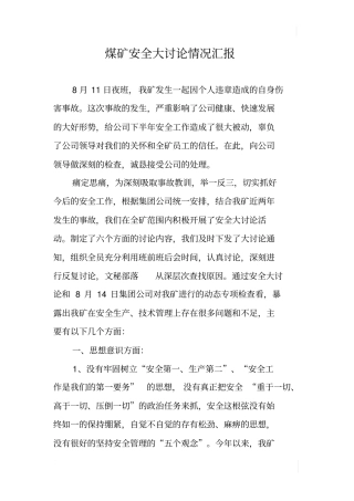 煤矿安全大讨论情况汇报