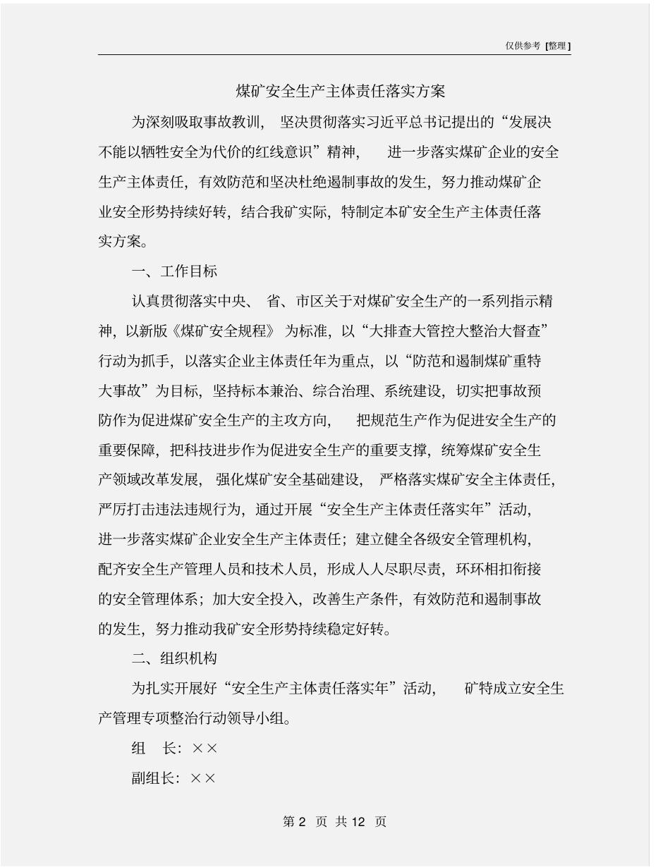 煤矿安全生产主体责任落实方案_第2页