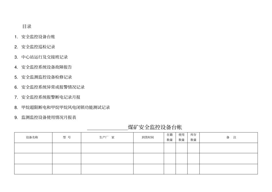 煤矿安全监控各种表格_第1页