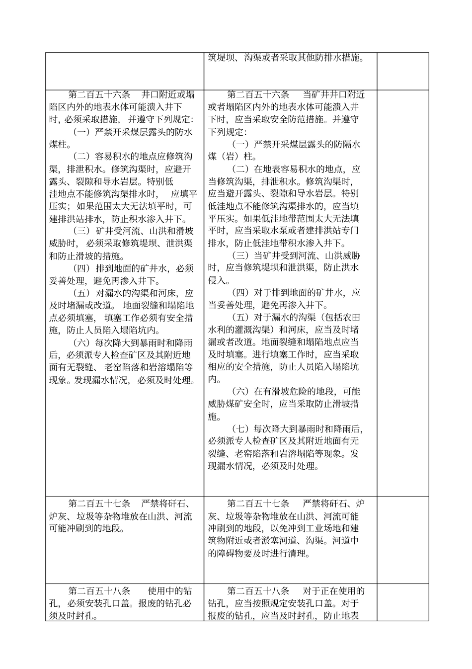煤矿安全规程防治水部分修改对照表_第3页