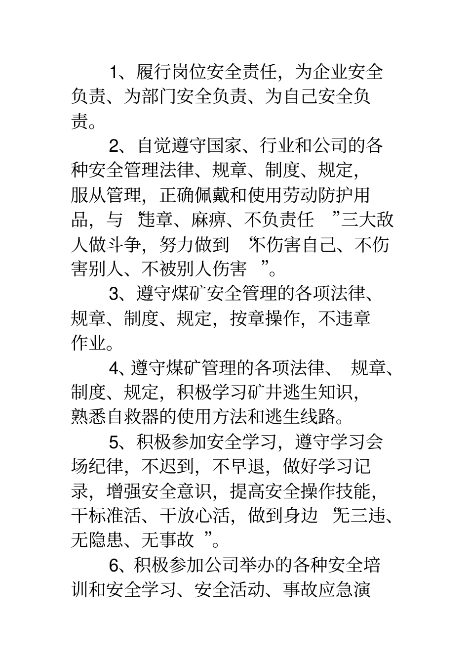 煤矿职工安全生产承诺书_第2页