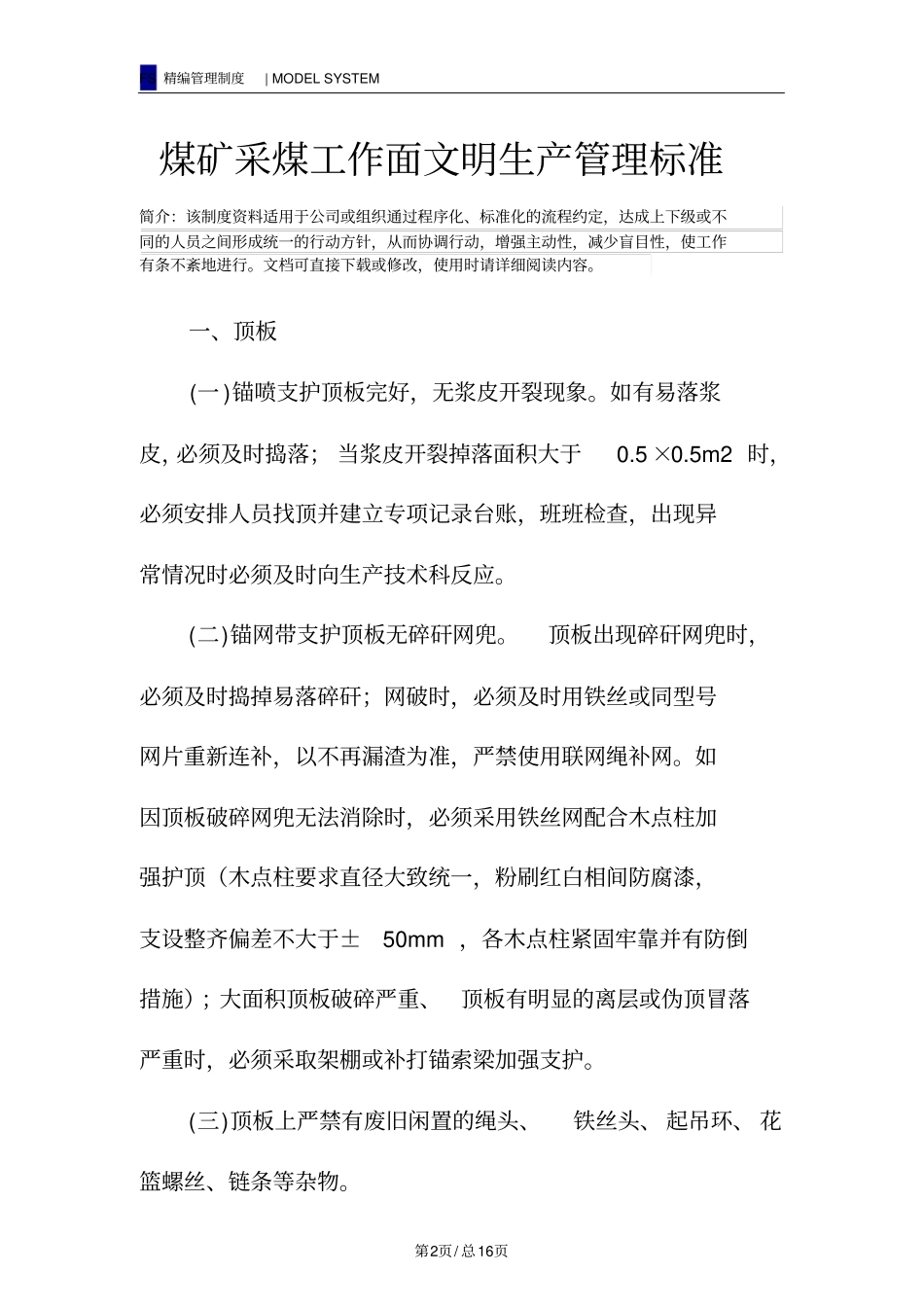 煤矿采煤工作面文明生产管理标准_第2页