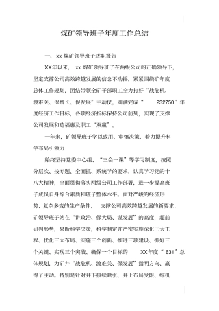 煤矿领导班子年工作总结