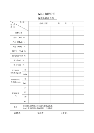 煤质分析报告单