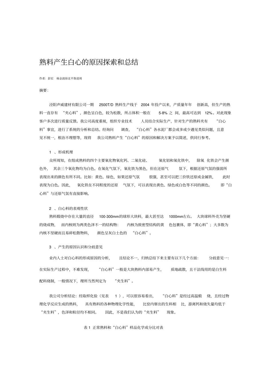 熟料产生白心的原因探索和总结_第1页