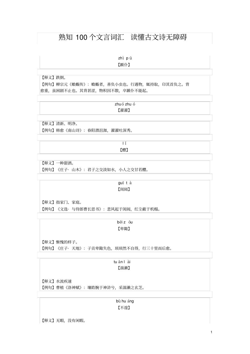 熟知100个文言词汇读懂古文诗无障碍_第1页