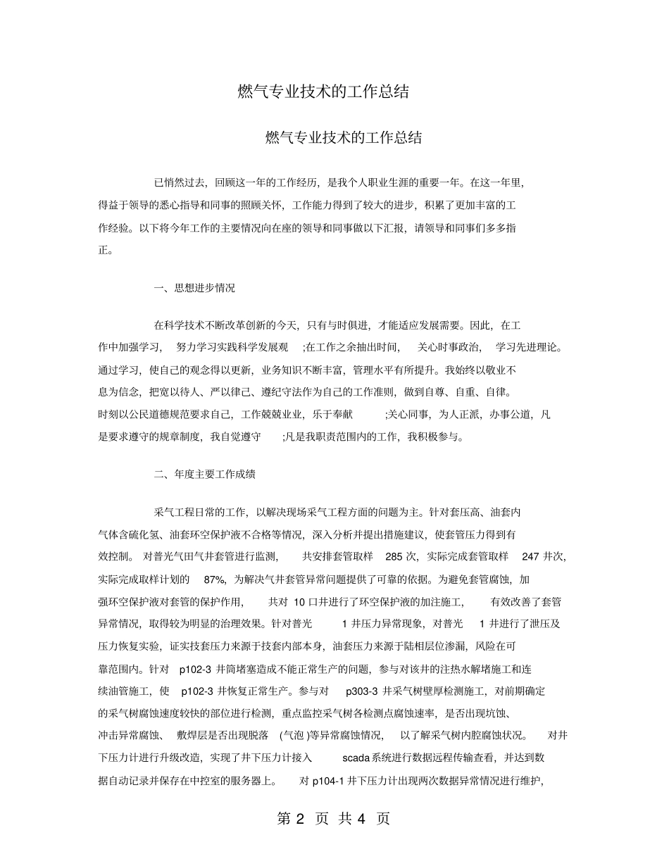 燃气专业技术的工作总结_第2页