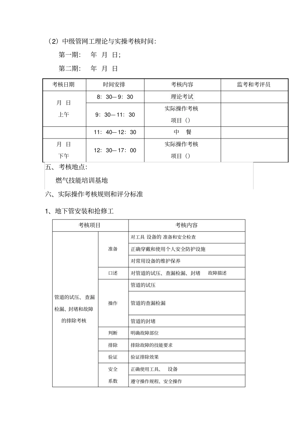 燃气管网工职业技能考核项目及考评方案_第2页