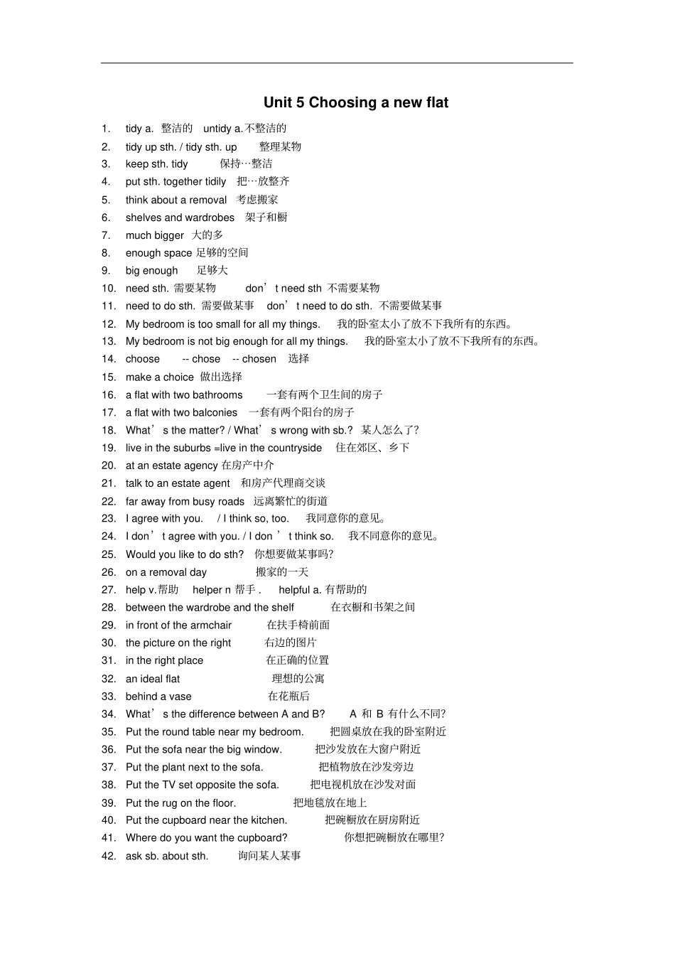 牛津7A英语词汇表Unit5Choosinganewflat_第1页