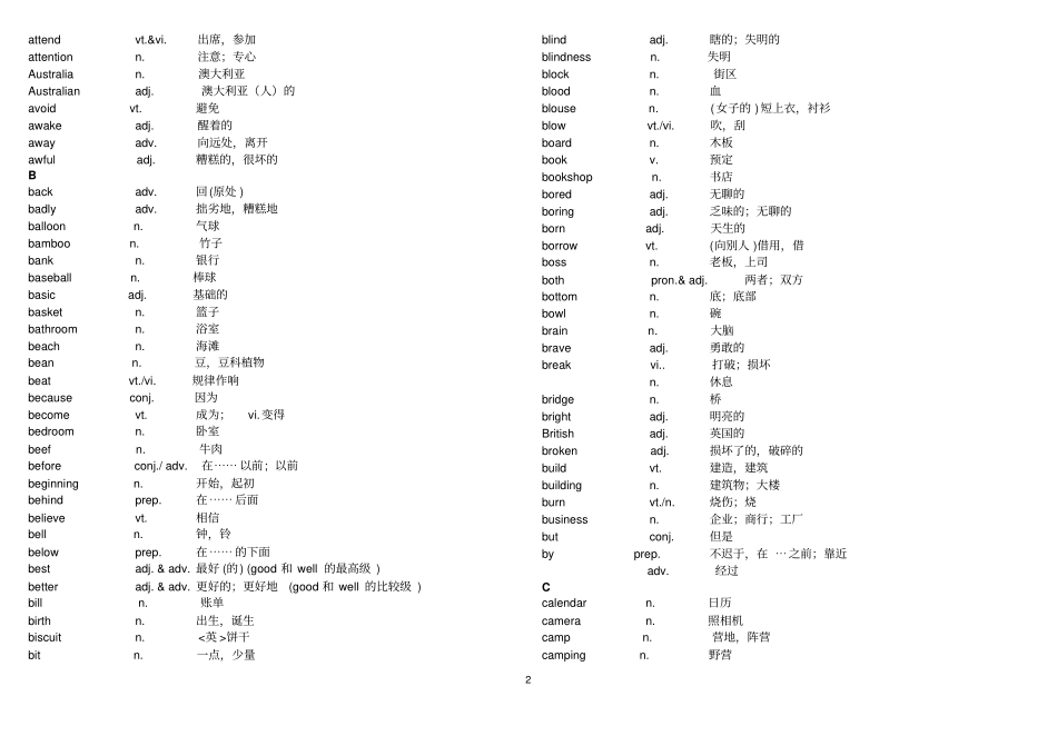 牛津初中英语四会词汇表汇总_第2页