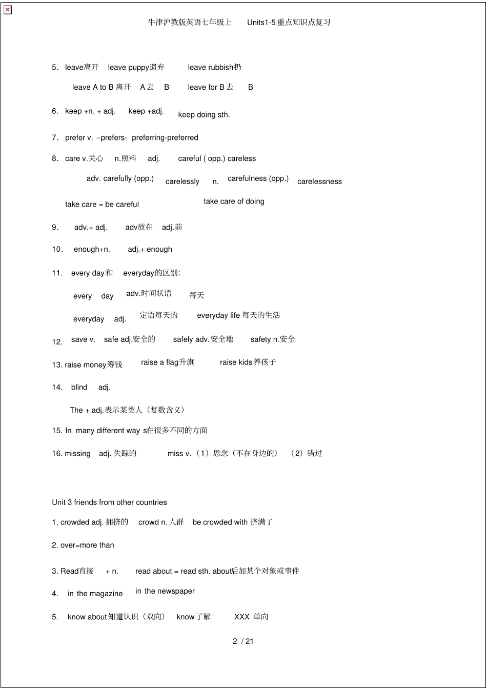 牛津沪教版英语七年级上Units5重点知识点复习_第2页