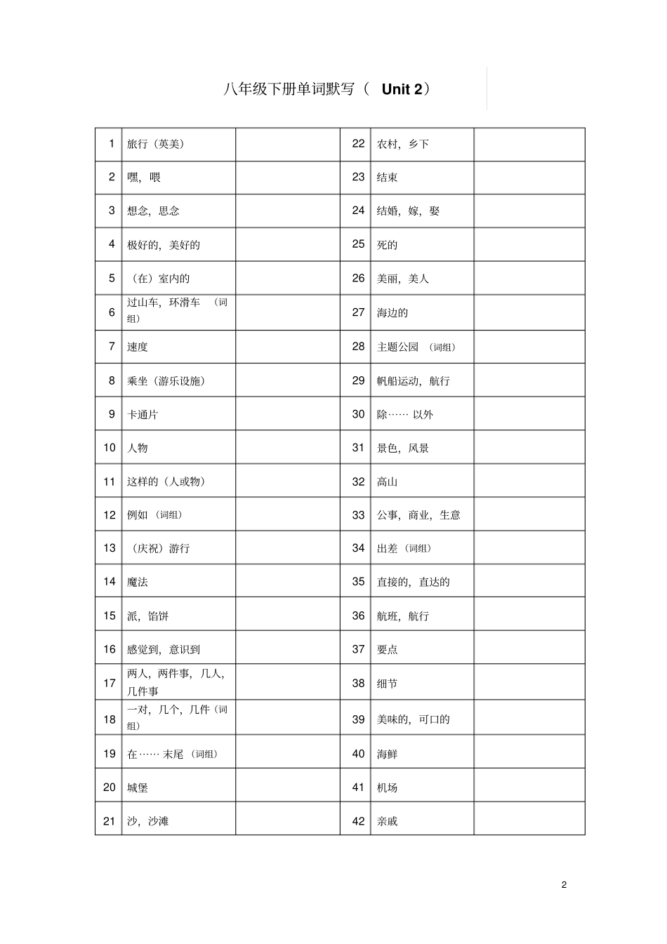 牛津版译林八年级下册8b单词默写表格式_第2页