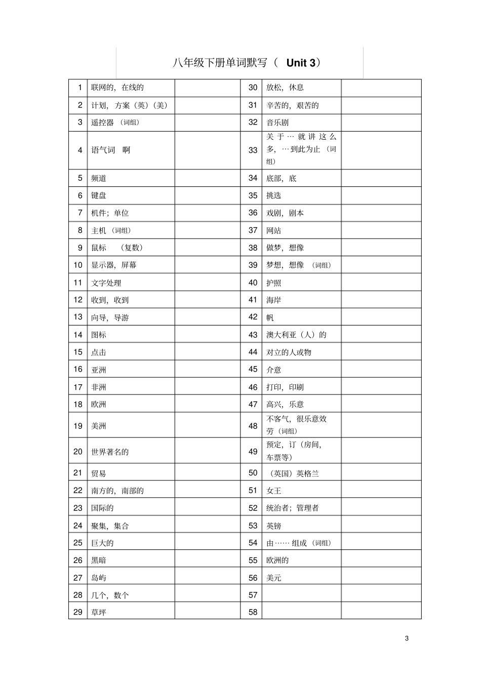 牛津版译林八年级下册8b单词默写表格式_第3页