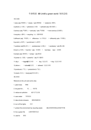 牛津英语8BUnit8agreenworld知识点+练习,推荐文档