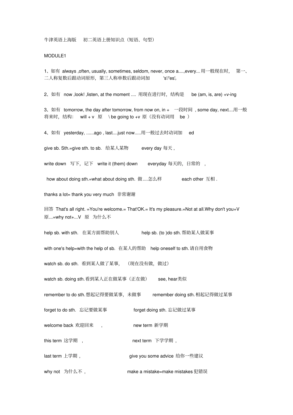 牛津英语上海初二英语上册知识点,推荐文档_第1页