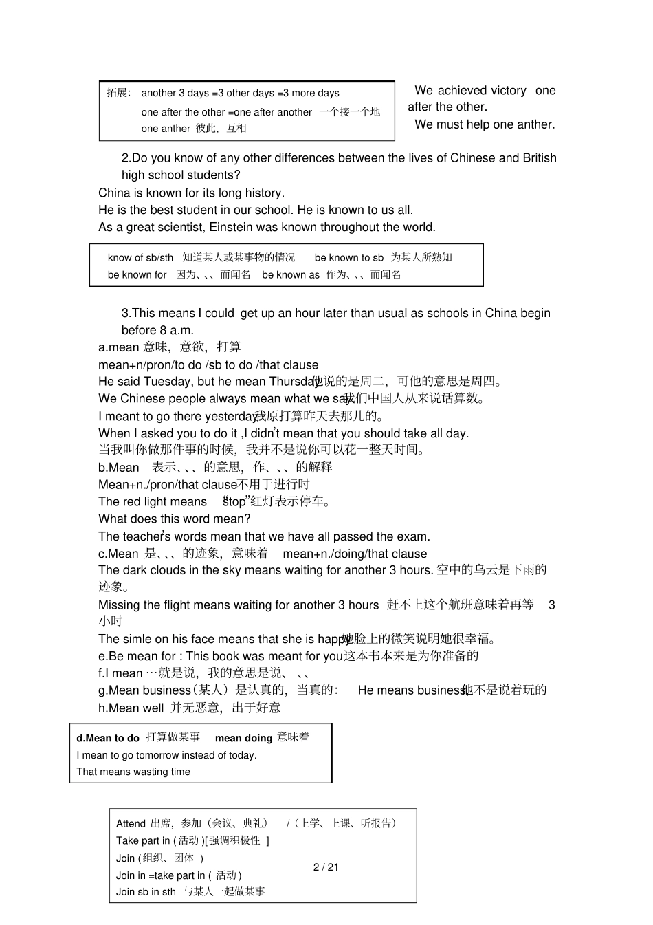 牛津英语模块一语言点详细-课_第2页