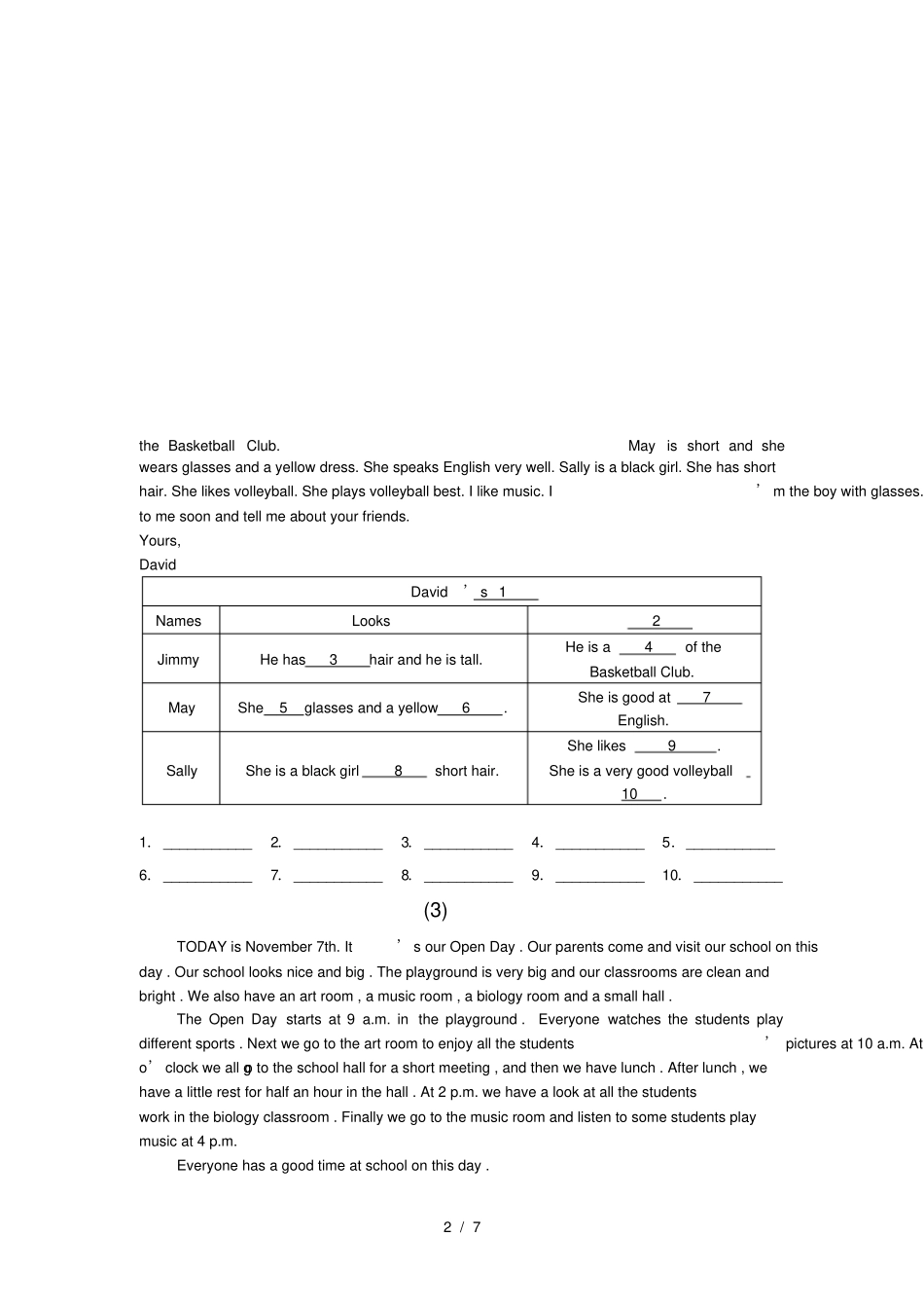 牛津译林版7A期中复习专题练习任务型阅读_第2页