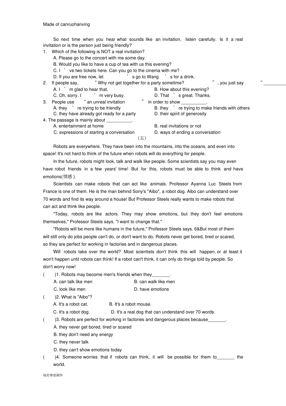 牛津译林版英语七下第二学期初一专题复习阅读理解1_第3页