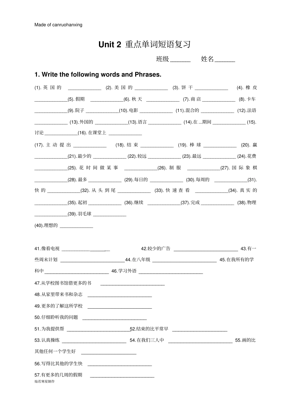 牛津译林版英语八上Unit2重点单词短语复习_第1页