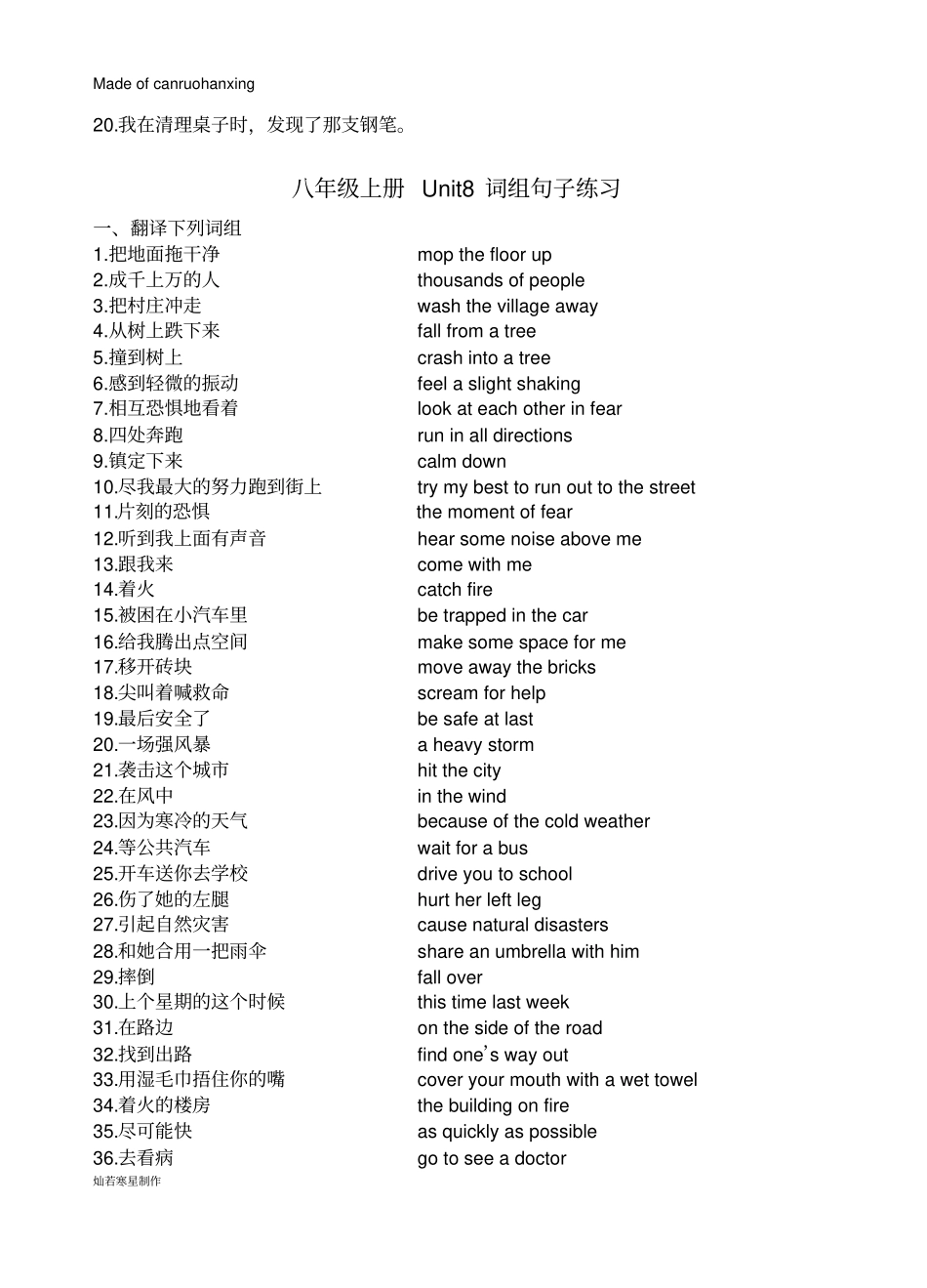 牛津译林版英语八上Unit8词组句子练习_第3页