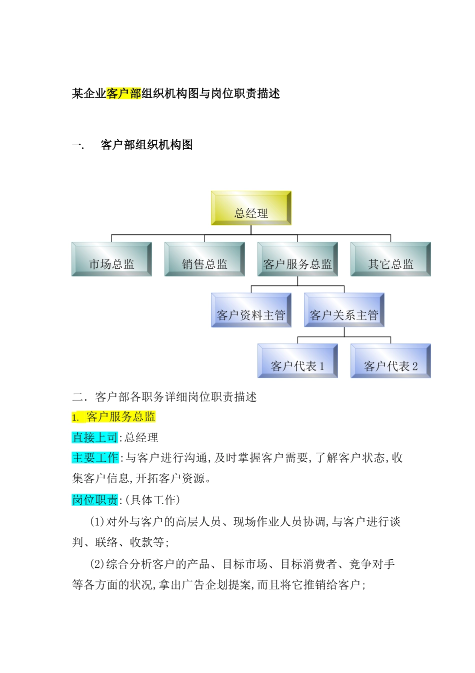 公司客户部结构与其岗位职责描述_第2页