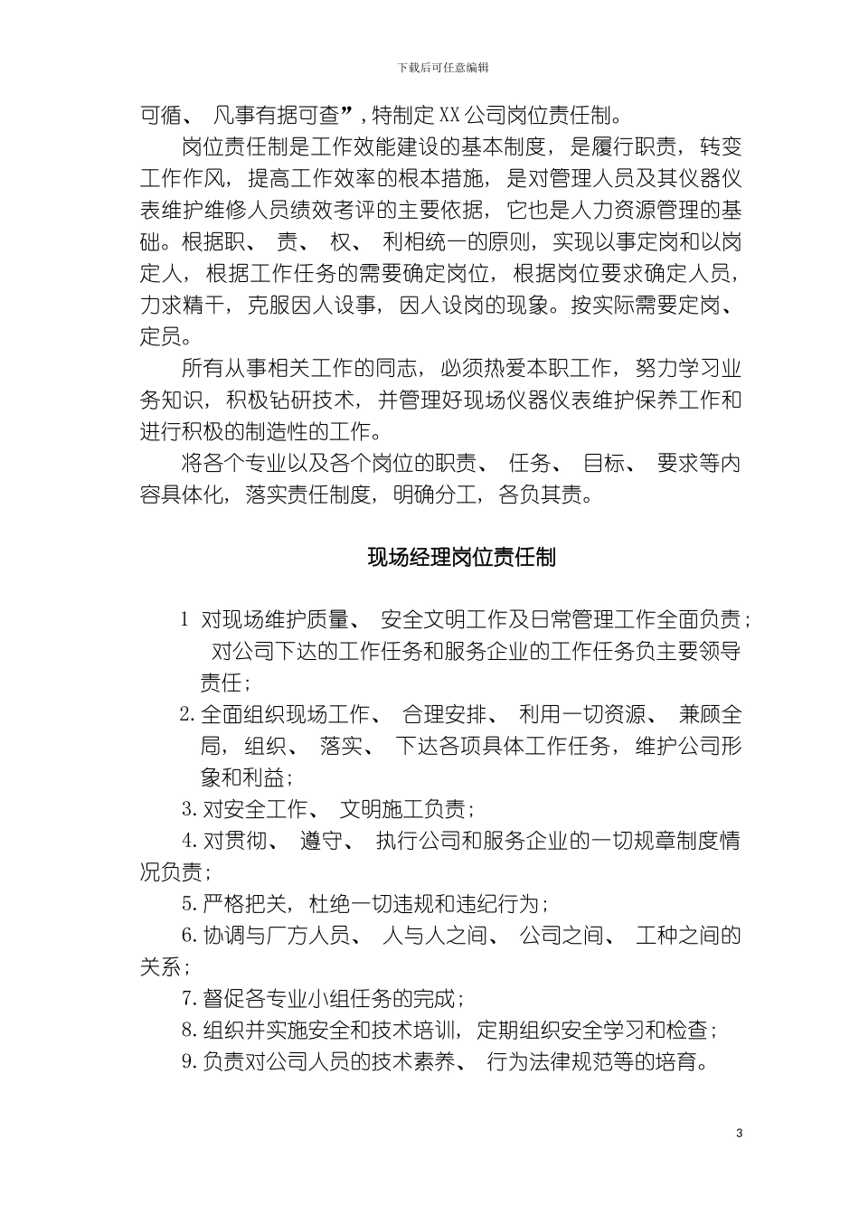 公司岗位责任制样稿模板_第3页