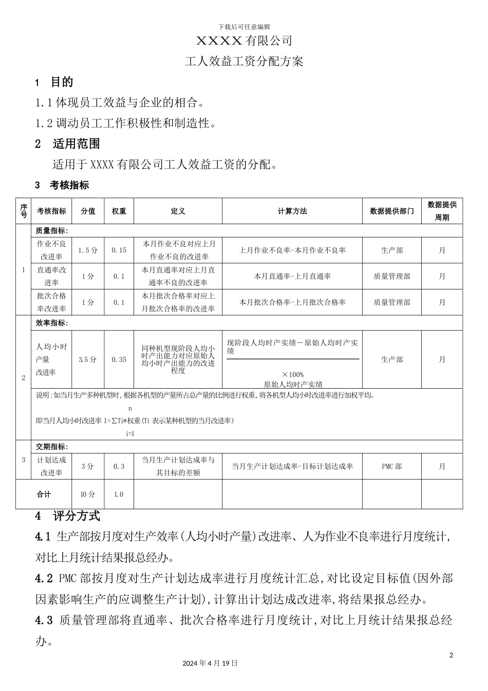 公司工人效益工资发放方案_第2页