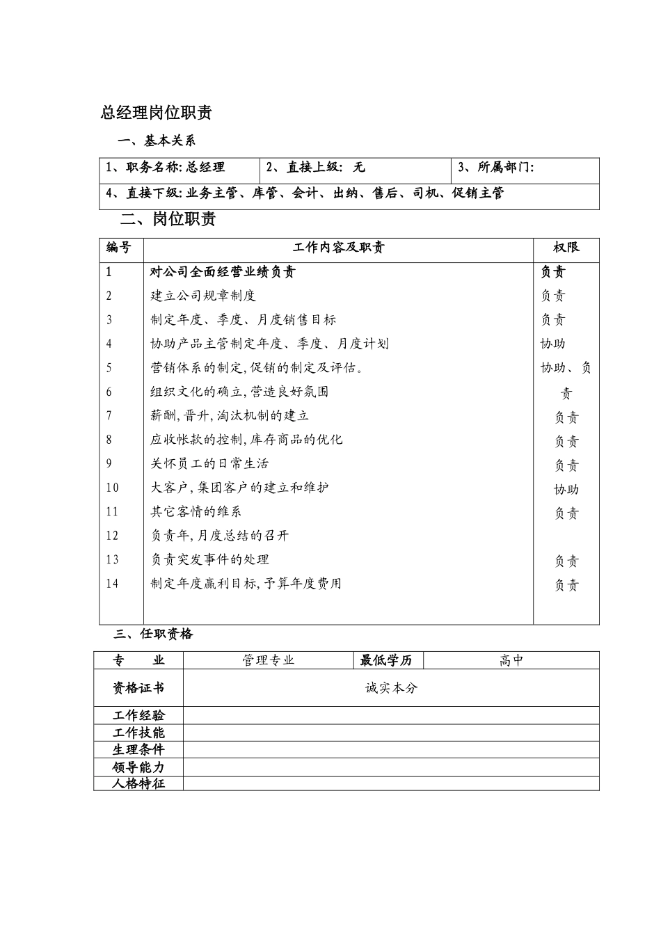 公司总经理职务说明书_第2页