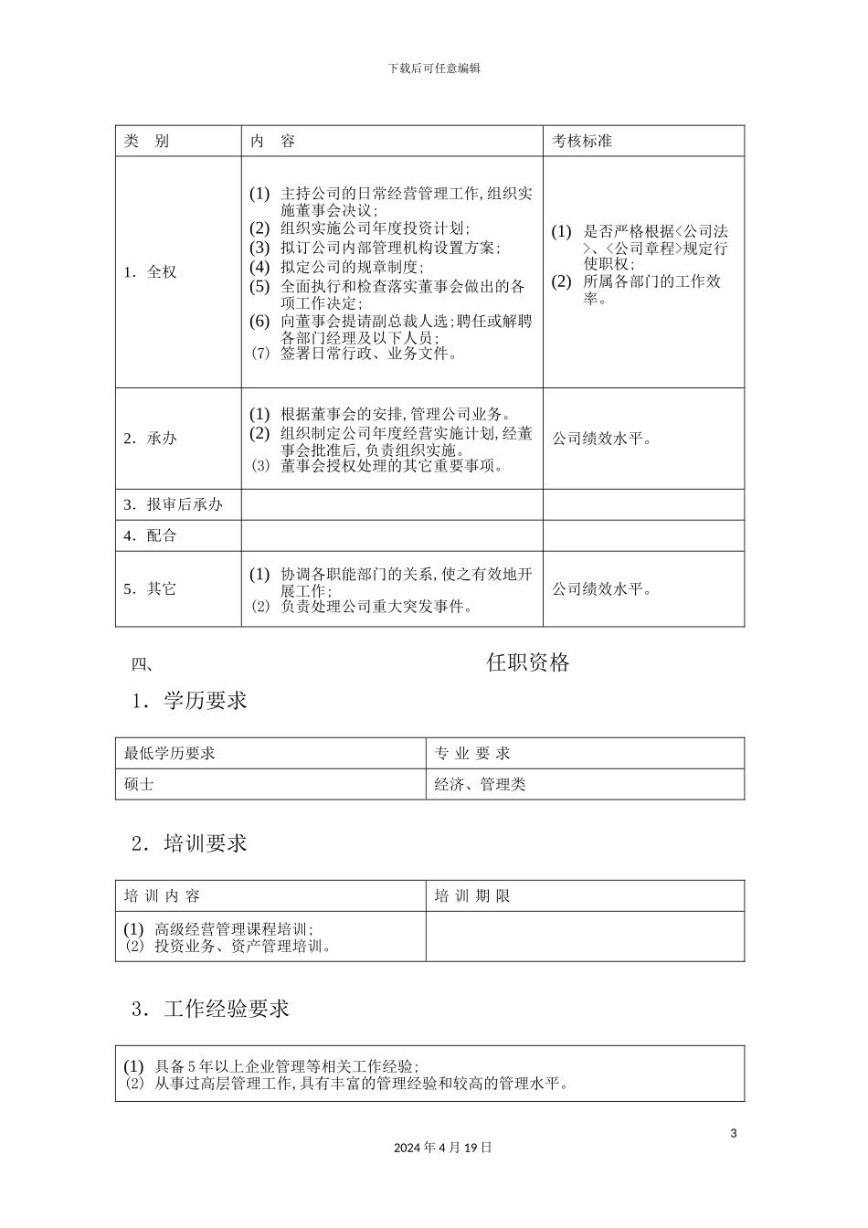 公司总裁职位说明书_第3页