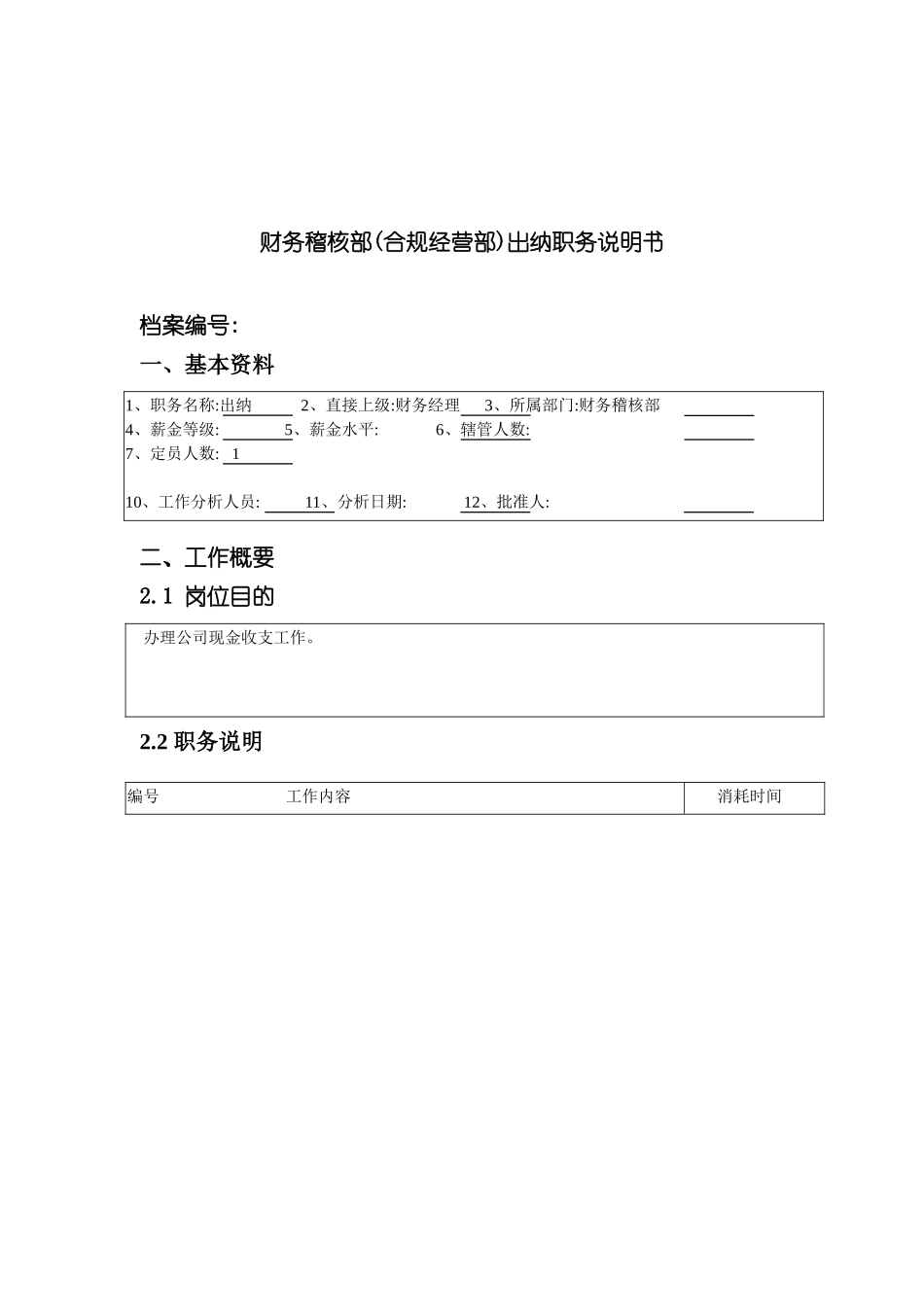 公司总部财务稽核部合规经营部出纳职务说明书_第3页