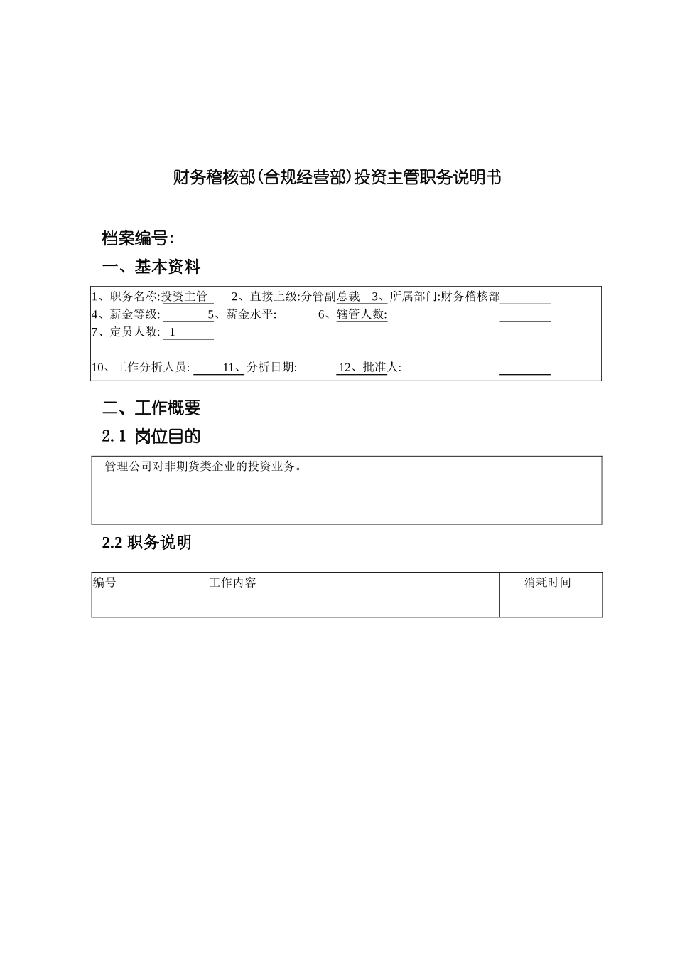 公司总部财务稽核部合规经营部投资主管职务说明书_第3页