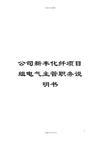 公司新丰化纤项目组电气主管职务说明书