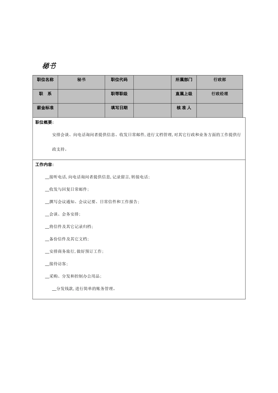公司秘书岗位说明书_第2页