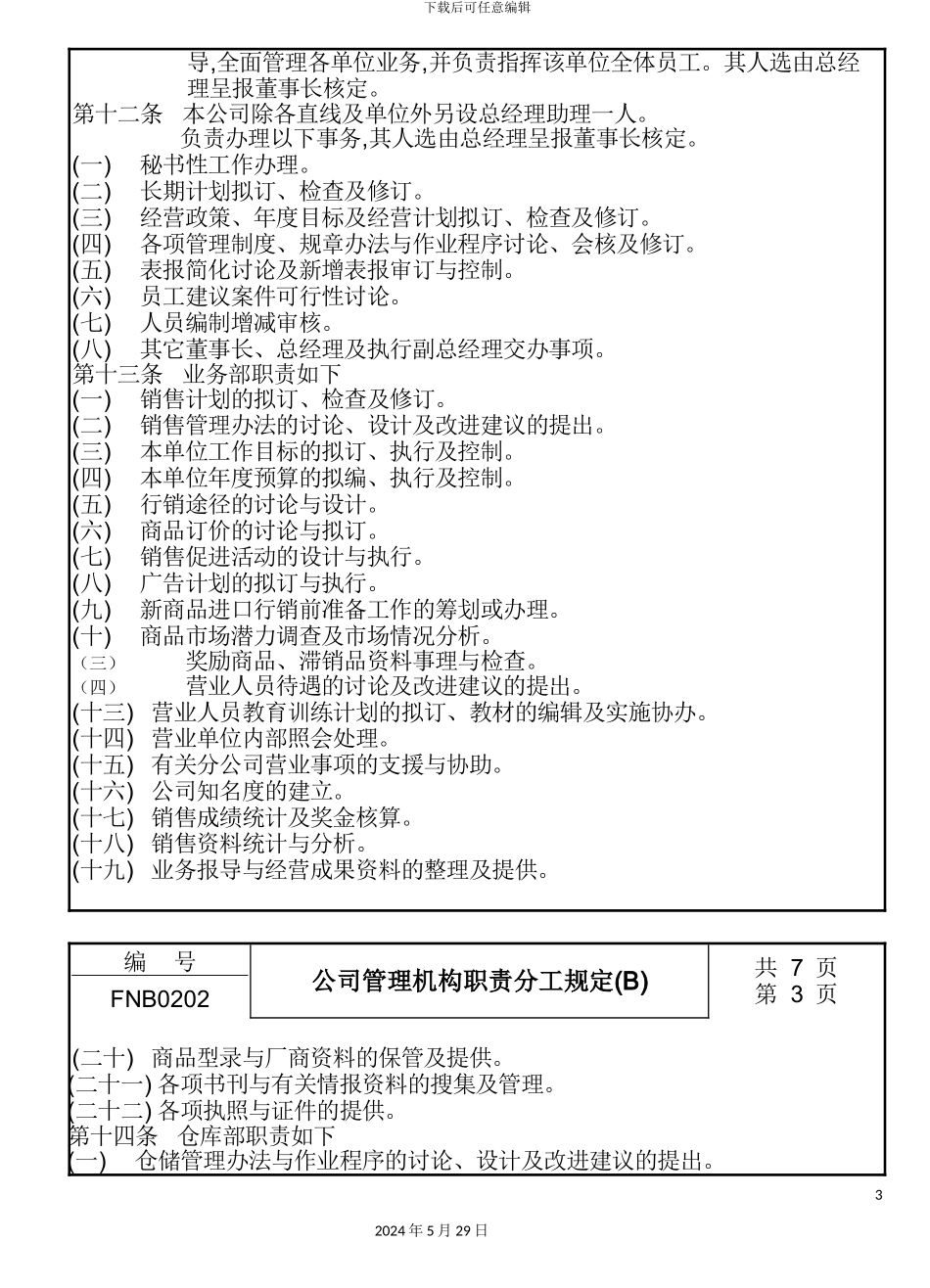公司管理机构职责分工制度(B)_第3页