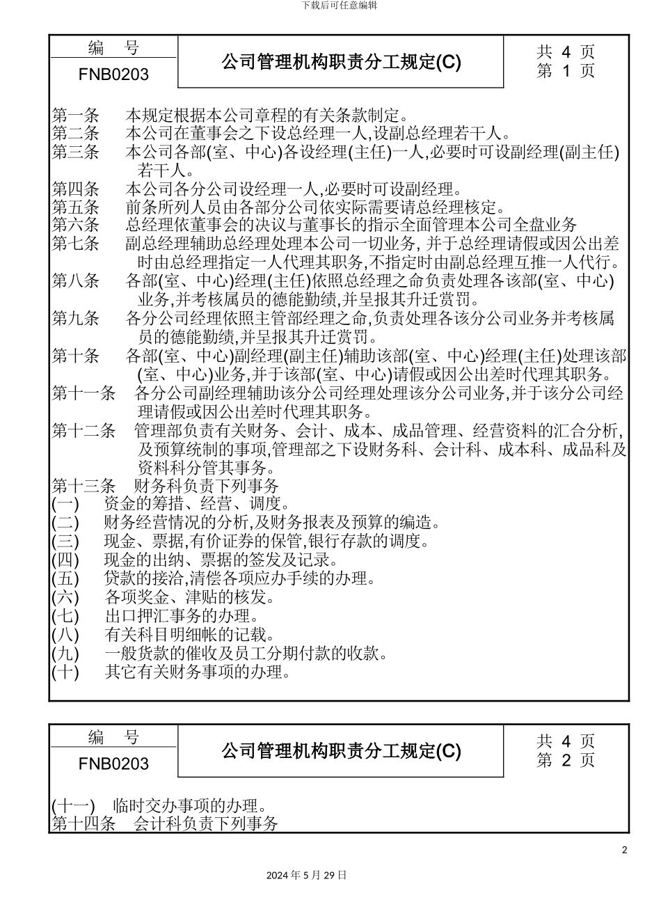 公司管理机构职责分工制度(C)_第2页