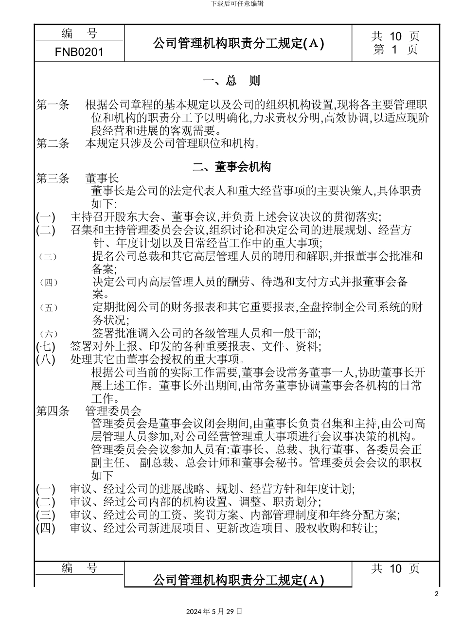 公司管理机构职责分工制度(A)_第2页