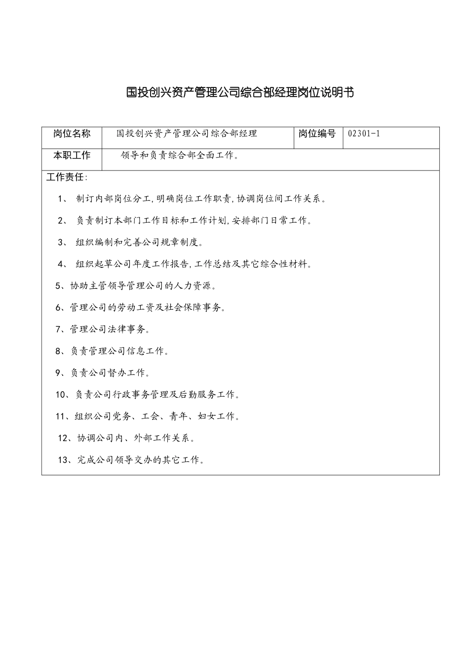 公司综合部经理岗位说明书_第2页