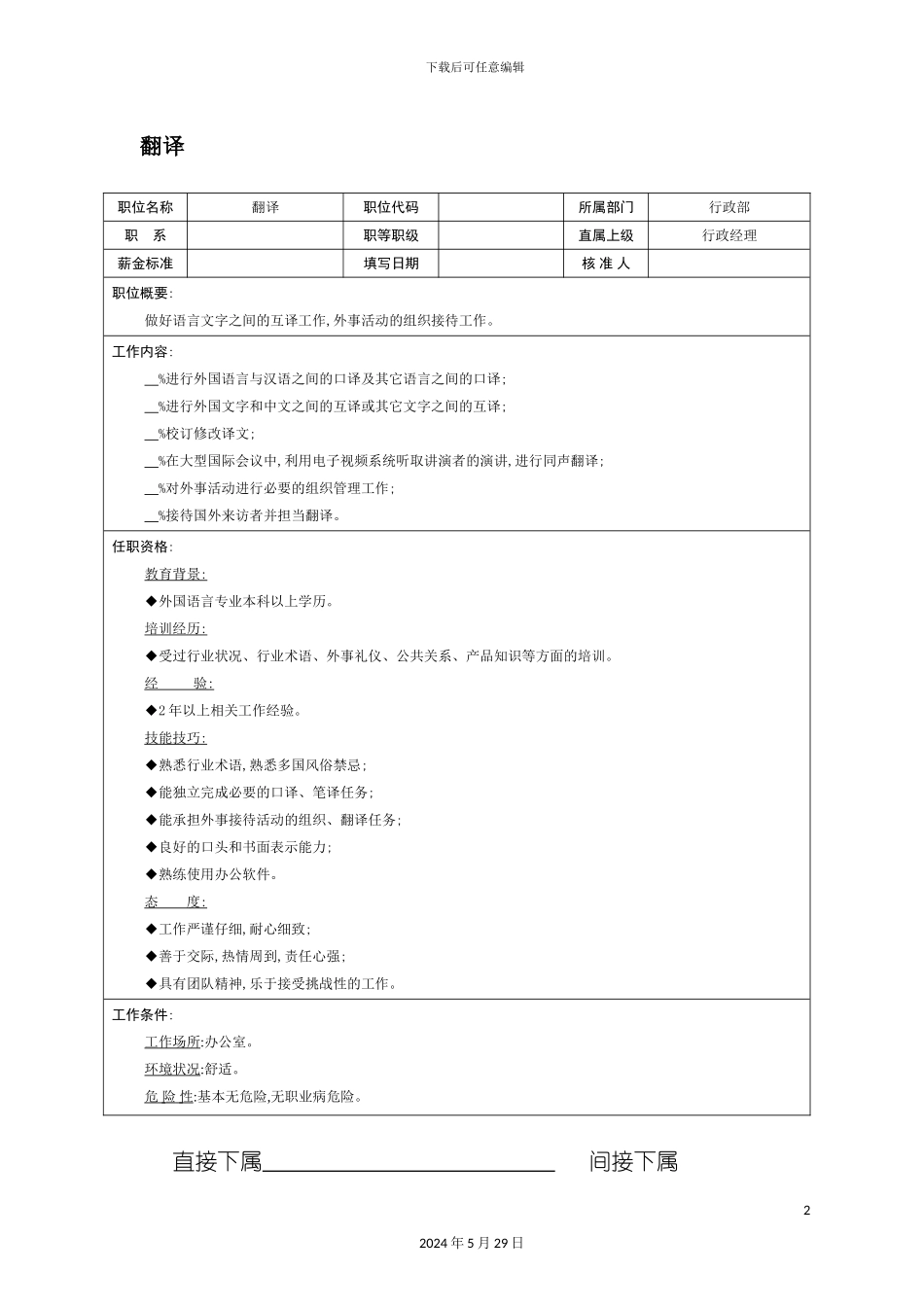 公司翻译岗位职责_第2页