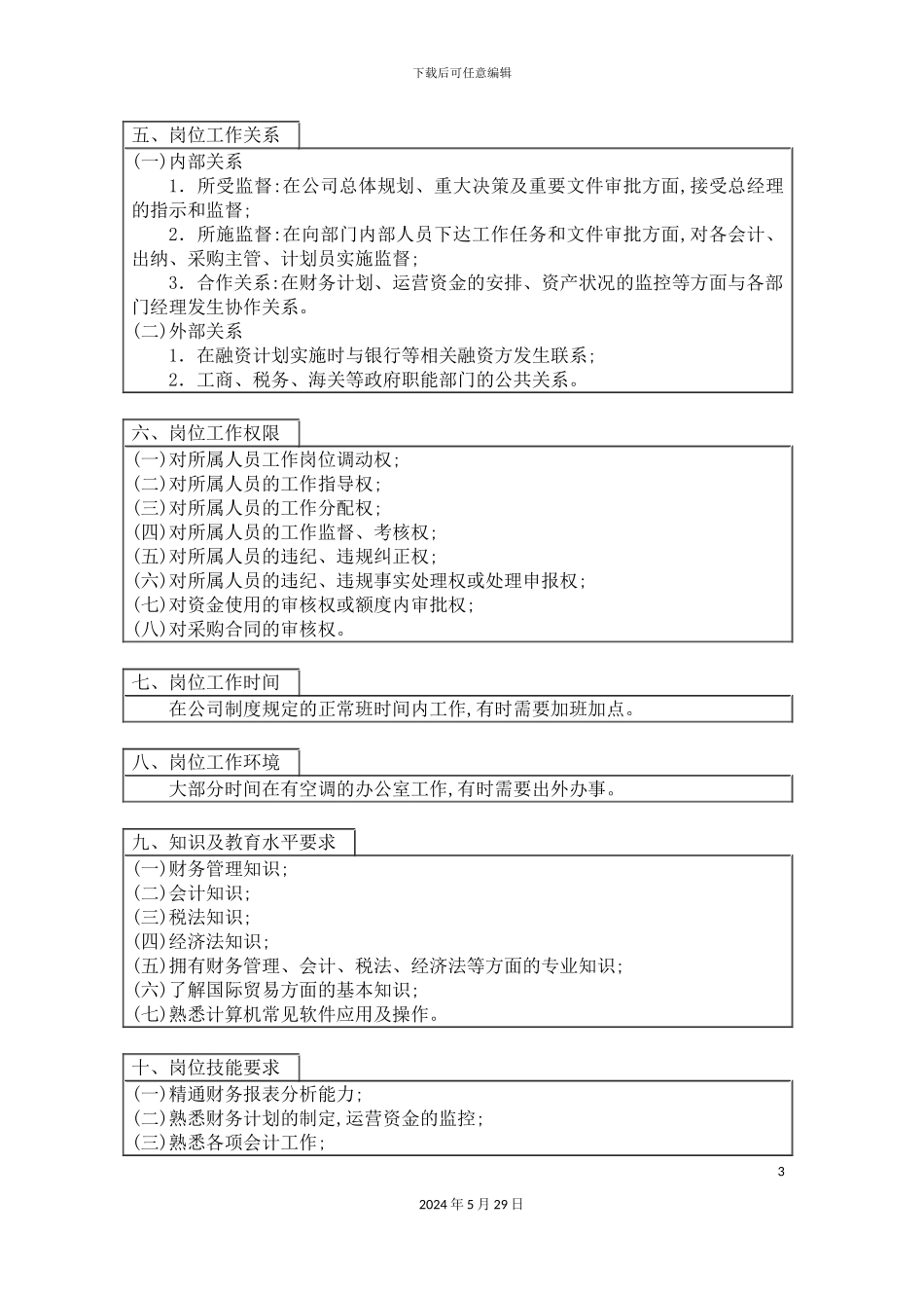 公司财务部经理职位说明书_第3页