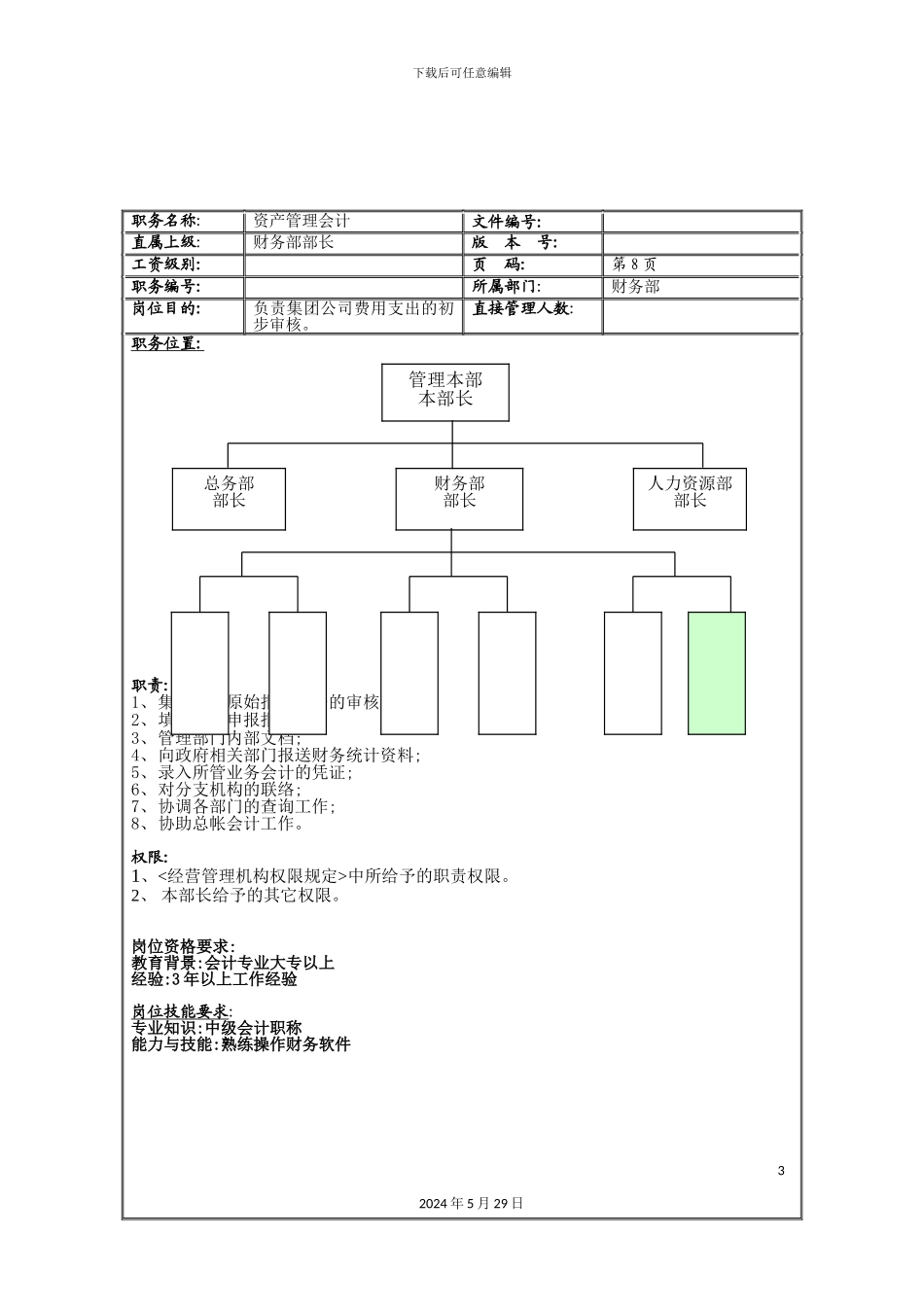 公司资产管理会计岗位说明书_第3页