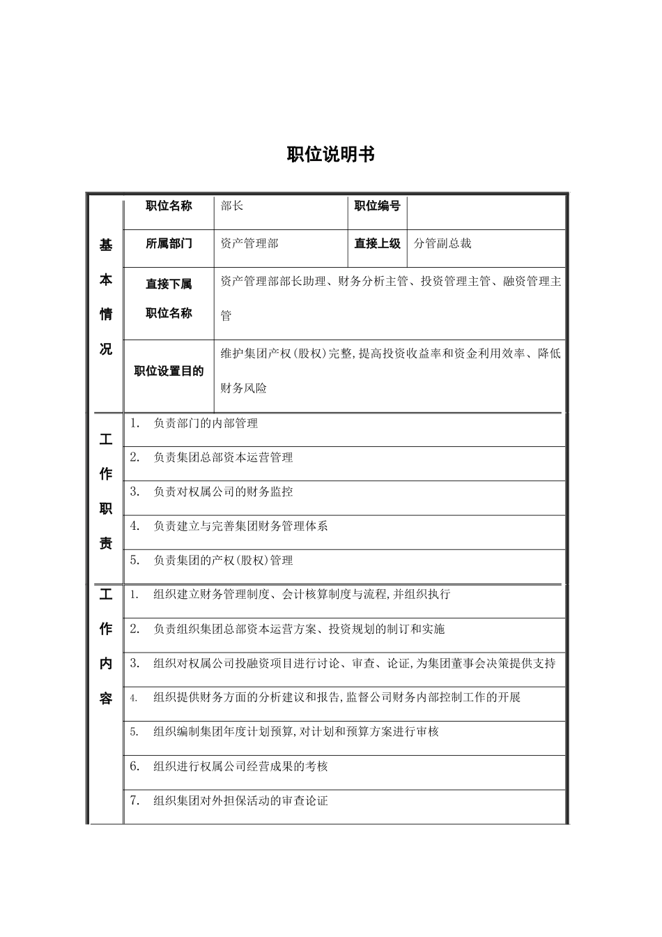 公司部长的职位说明书_第2页