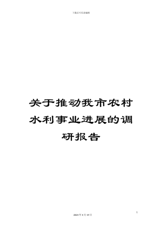 关于推进我市农村水利事业发展的调研报告