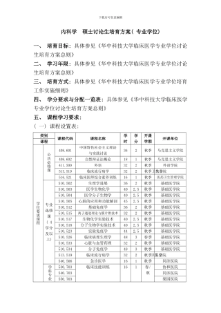 内科学培养方案样本