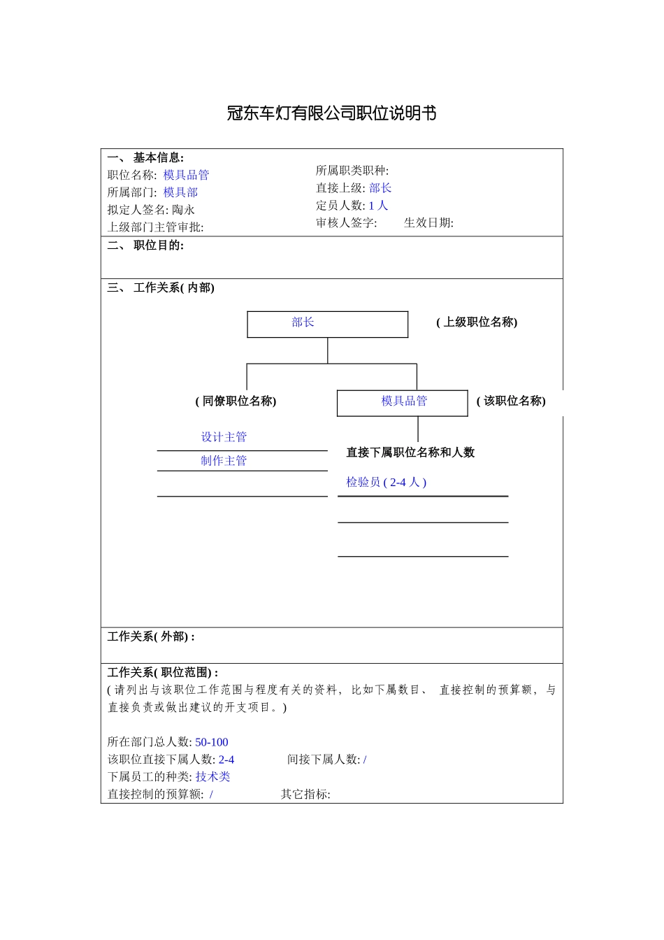冠东车灯公司模具部模具品管职位说明书_第3页