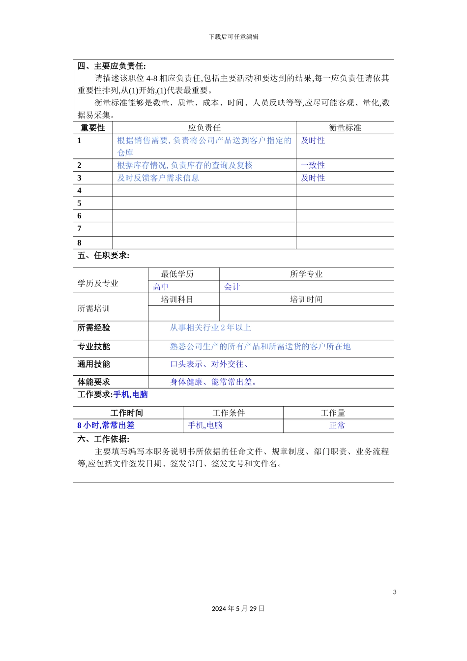 冠东车灯公司营销部会计职位说明书_第3页