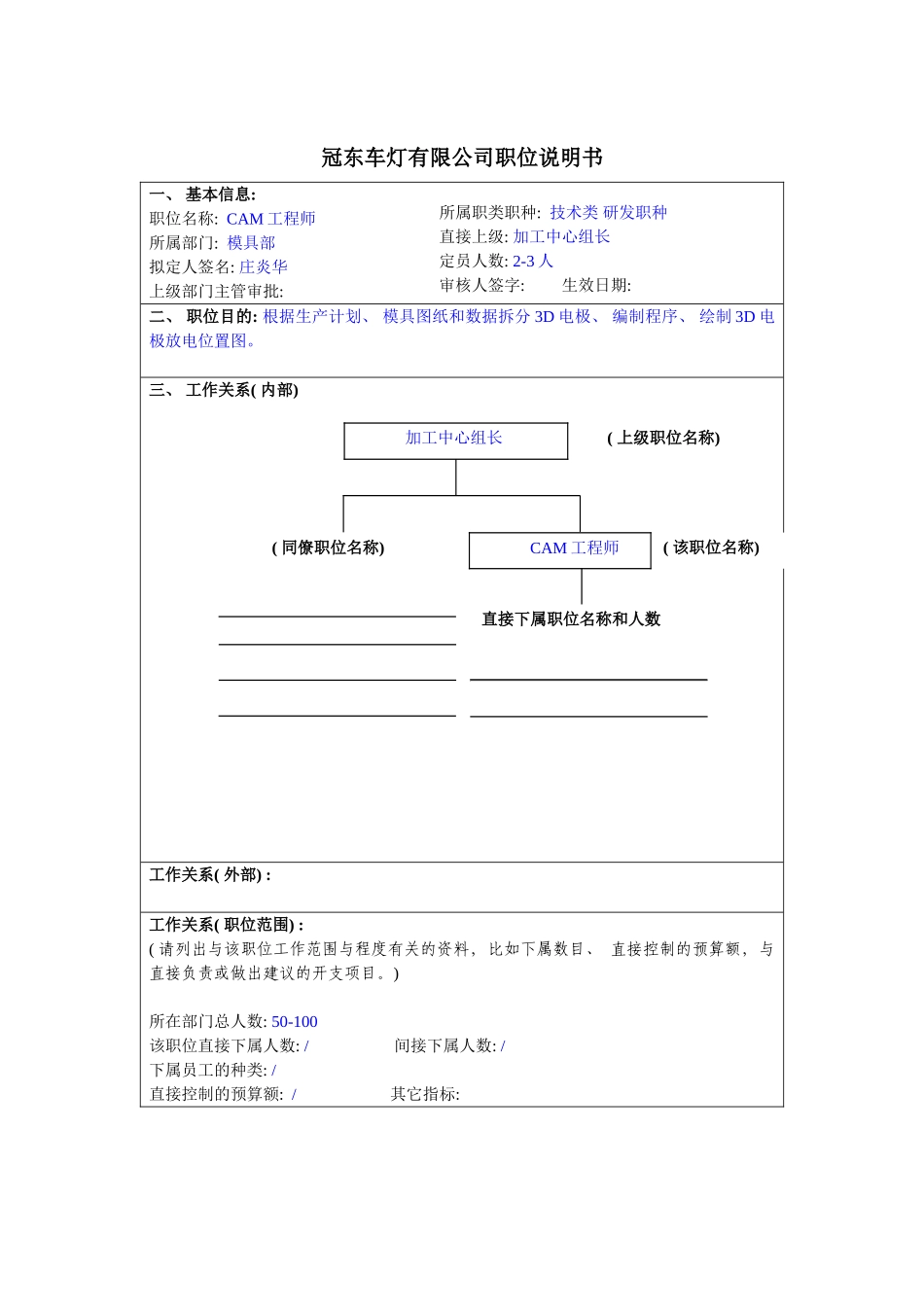 冠东车灯公司模具部CAM工程师职位说明书_第3页