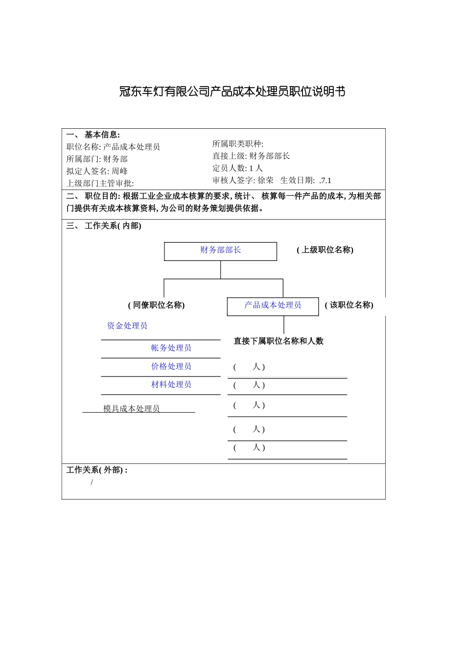 冠东车灯有限公司产品成本处理员职位说明书_第3页