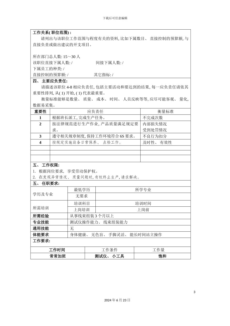 冠东车灯有限公司测试工职位说明书_第3页