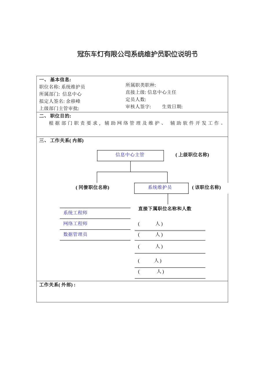 冠东车灯有限公司系统维护员职位说明书_第3页