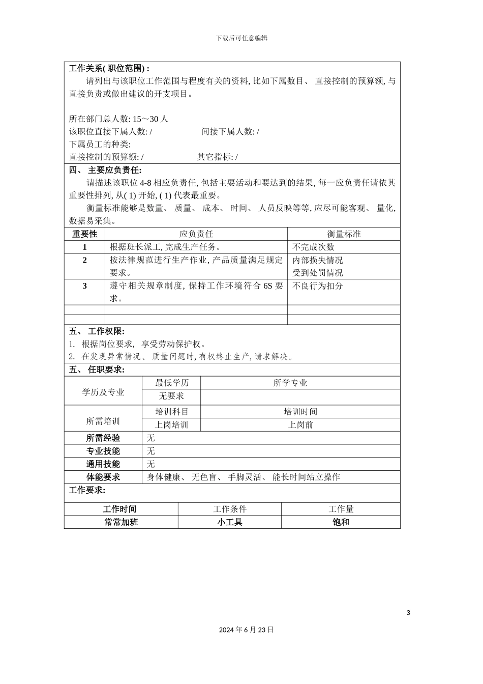 冠东车灯有限公司组装工职位说明书_第3页